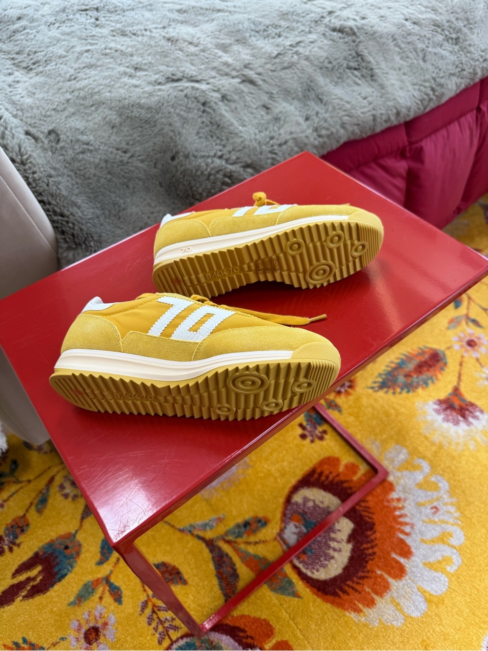 Women's Yellow Lace-Up Retro Runner Sneakers with White Accents - Picture 4 of 4